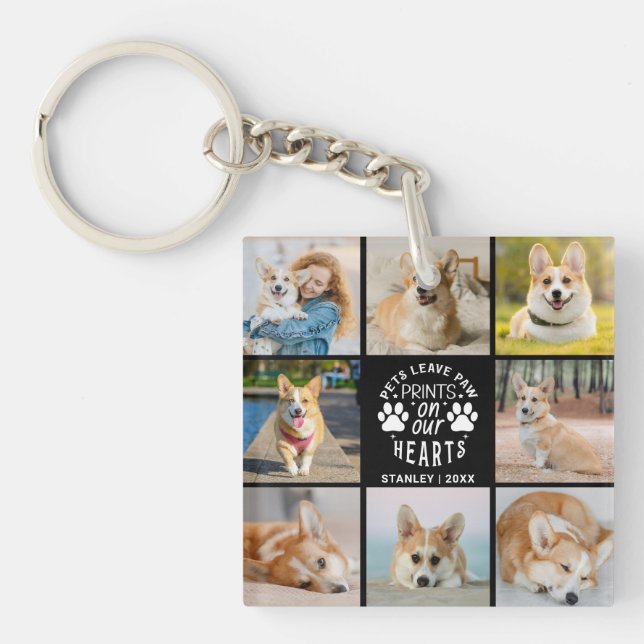 8 Photo Collage Pet Memorial Remembrance  Keychain (Front)