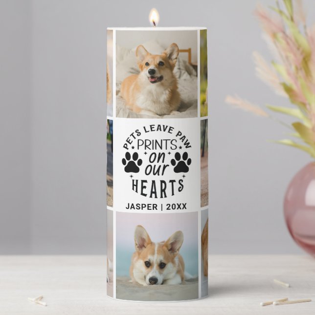 8 Photo Collage Pet Memorial Remembrance  Pillar Candle (In Situ)