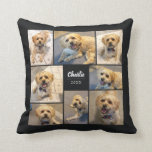 8 Photo Collage | Pet Name Black Throw Pillow<br><div class="desc">This simple,  modern styled throw pillow features 8 photo templates,  as well as 2 text templates (name and year). Makes a great gift for the pet lover! Other colors available (shown in muted black).</div>