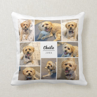8 Photo Collage | Pet Name White Throw Pillow