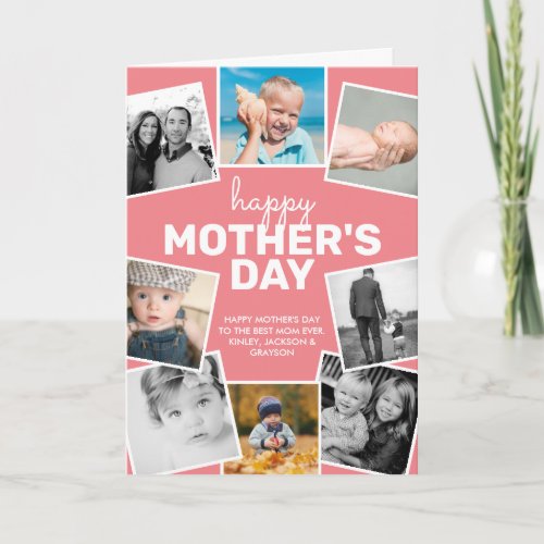 8 Photo Collage Pink Happy Mothers Day Card