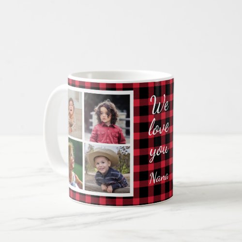 8 Photo Collage Red Buffalo Plaid Grandma Coffee Mug