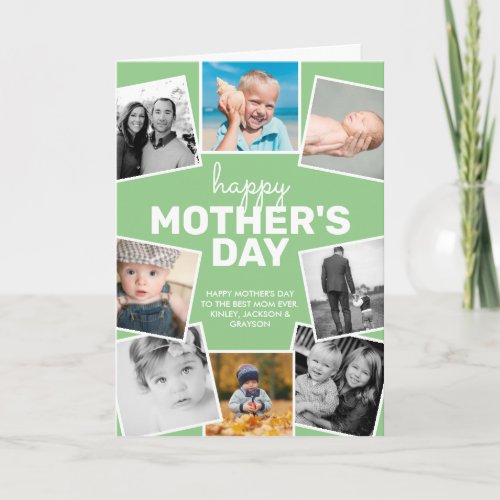8 Photo Collage Sage Happy Mothers Day Card