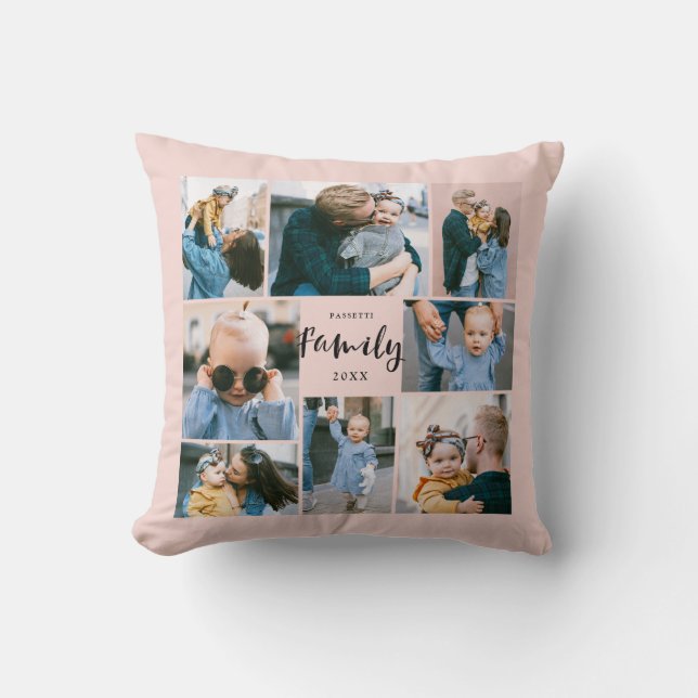 8 Photo Collage Stylish Modern Family | Blush Throw Pillow (Front)