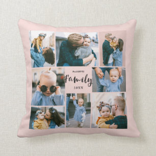 8 Photo Collage Stylish Modern Family   Blush Throw Pillow