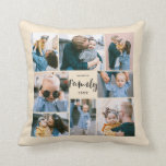 8 Photo Collage Stylish Modern Family | Cream Throw Pillow<br><div class="desc">This simple,  modern styled throw pillow features 8 photo templates,  as well as 2 text templates (name and year). Stylish hand lettered typography spells out the word,  "Family."</div>