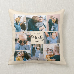 8 Photo Collage Stylish Modern Family | Cream Throw Pillow