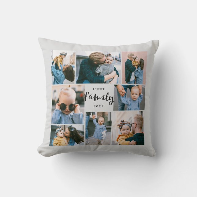 8 Photo Collage Stylish Modern Family | Gray Throw Pillow (Front)