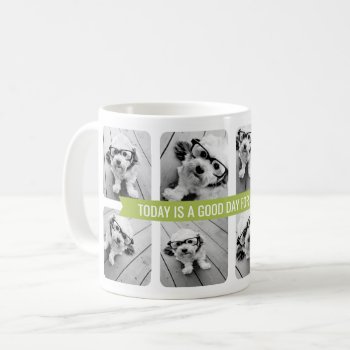 8 Photo Collage With Custom Text Ribbon - Green Coffee Mug by MarshBaby at Zazzle