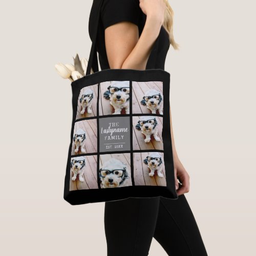8 Photo Collage _ with Event or Name Text Black Tote Bag