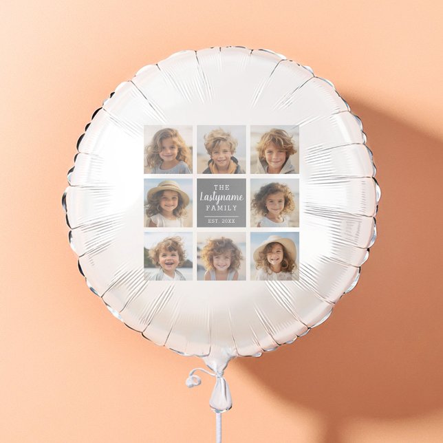 8 Photo Collage with Grey Center Text Area Balloon (Custom Photo Collage on a Balloon)