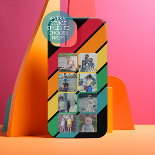 8 photo collage with retro 70s inspired stripes iPhone 17 case