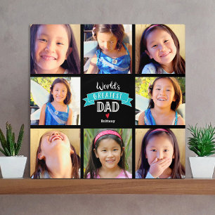 8 Photo Collage World’s Greatest Dad Teal Banner Metal Print