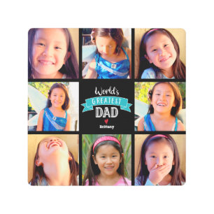 8 Photo Collage World’s Greatest Dad Teal Banner Metal Print