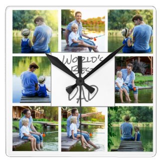8 Photo Collage World's Best Dad Father Keepsake  Square Wall Clock