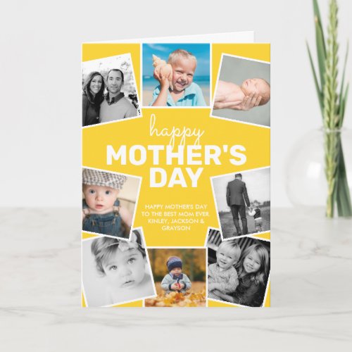 8 Photo Collage Yellow Happy Mothers Day Card