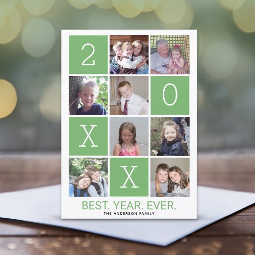 8 Photo Color Block Best Year Ever HNY green Holiday Card