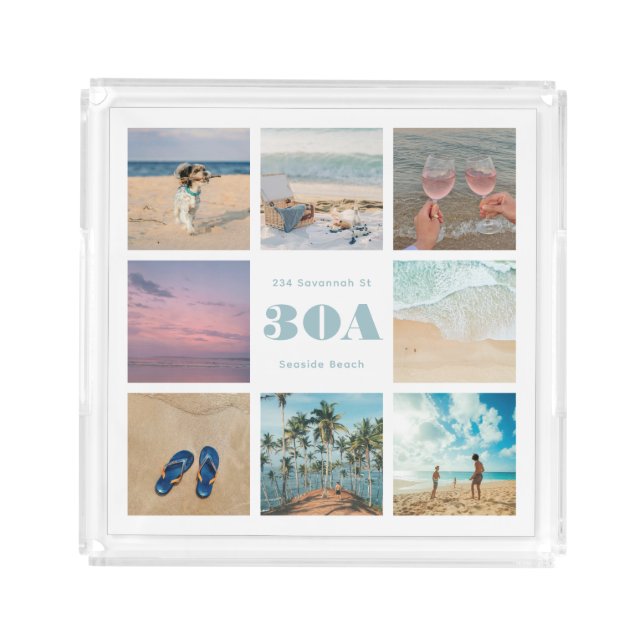 8 Photo Custom Beach Vacation House Decor Acrylic Tray (Front)