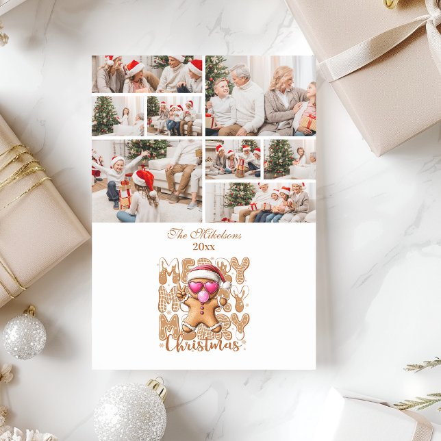 8 Photo Cute Gingerbread  Merry Christmas  Holiday Card (Creator Uploaded)