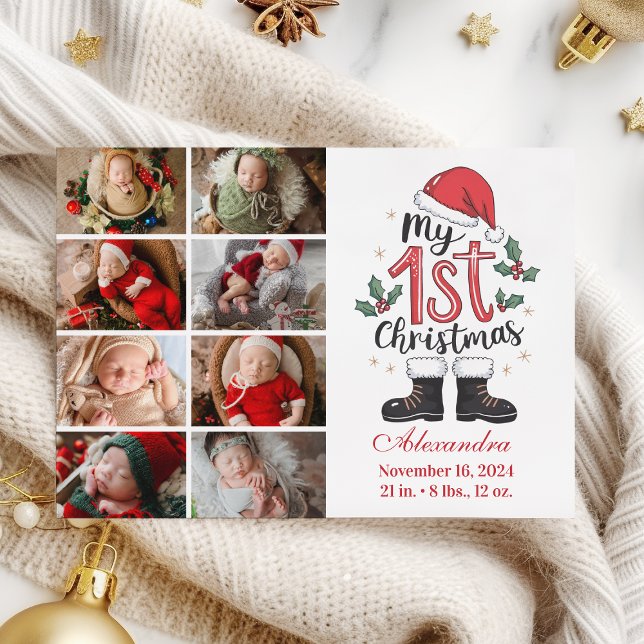 8 Photo Cute Santa Baby 1st Christmas Holiday Card (Creator Uploaded)