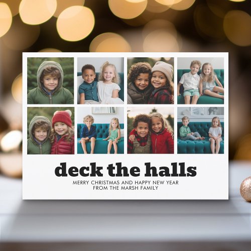 8 Photo Deck Halls Black White Christmas Plaid Holiday Card