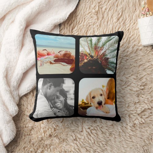8 Photo Double Sided Template Grid Black Frame Throw Pillow