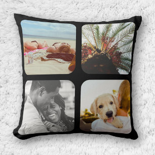 8 Photo Double Sided Template Grid Black Frame Throw Pillow