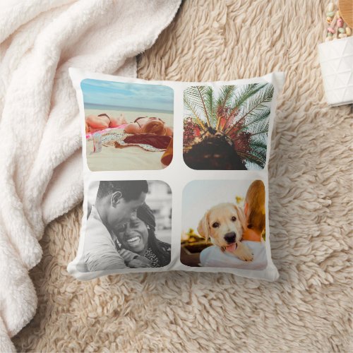 8 Photo Double Sided Template Grid White Frame Throw Pillow