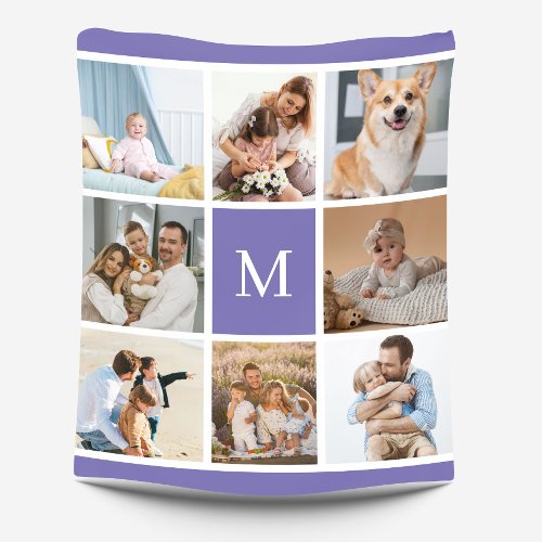 8 Photo Family Collage Monogram Purple Custom Fleece Blanket