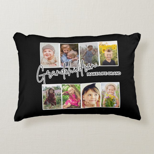 8 Photo "Grandchildren Make Life Grand" Accent Pillow (Front)