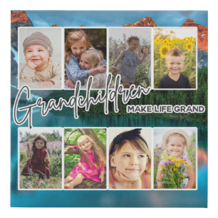 8 Photo "Grandchildren Make Life Grand" Faux Canvas Print