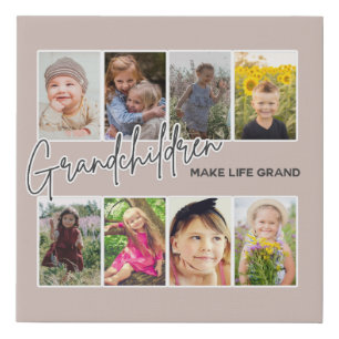 8 Photo "Grandchildren Make Life Grand" Faux Canvas Print