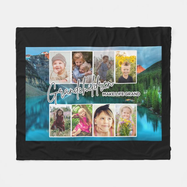 8 Photo "Grandchildren Make Life Grand" Fleece Blanket (Front (Horizontal))