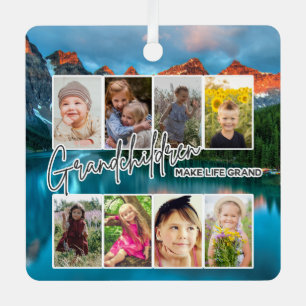 8 Photo "Grandchildren Make Life Grand" Metal Ornament