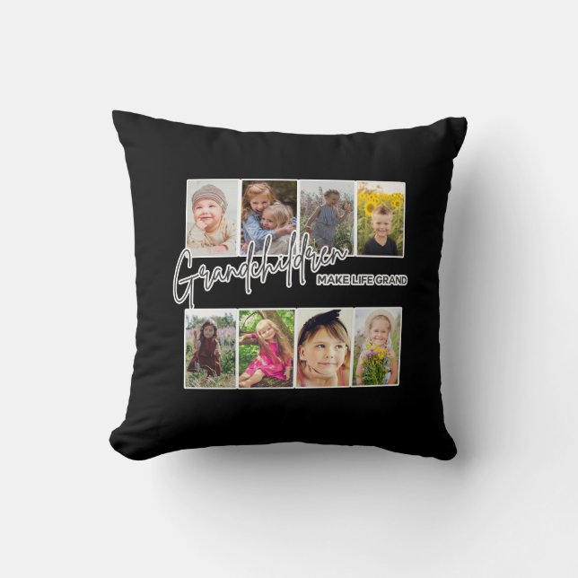 8 Photo "Grandchildren Make Life Grand" Throw Pillow (Front)