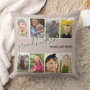 8 Photo "Grandchildren Make Life Grand" Throw Pillow