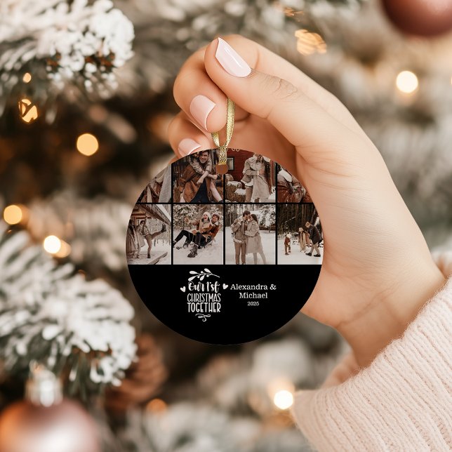 8 Photo Minimalist First Christmas Together Ceramic Ornament (Creator Uploaded)