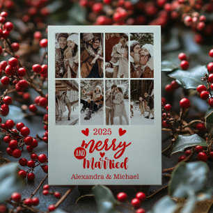 8 Photo Minimialist Merry and Married  Holiday Card