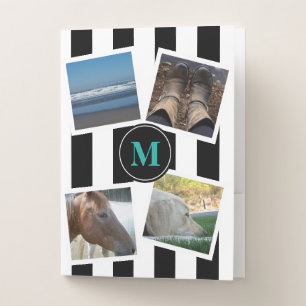 8 Photo & monogram w/bold black stripes Pocket Folder
