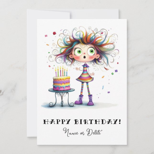 * 8 PHOTO NAME Birthday Card Personalize Whimsical (Front)