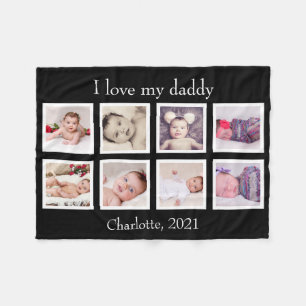 8 Photo Personalized Custom Text (Black) Fleece Blanket