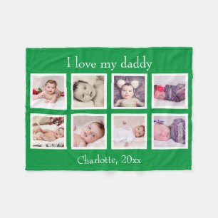 8 Photo Personalized Custom Text (Green) Fleece Blanket
