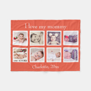 8 Photo Personalized Custom Text (Orange) Fleece Blanket