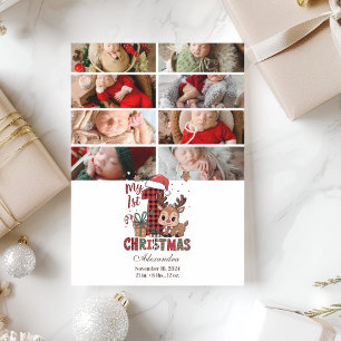 8 Photo Plaid Reindeer First Christmas Holiday Card