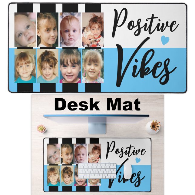 8 photo positive vibes stripes black blue desk mat (Creator Uploaded)