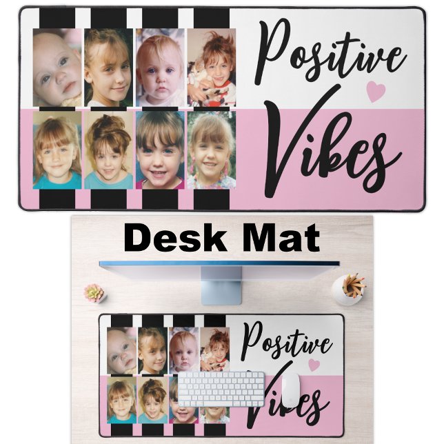 8 photo positive vibes stripes black pink desk mat (Creator Uploaded)