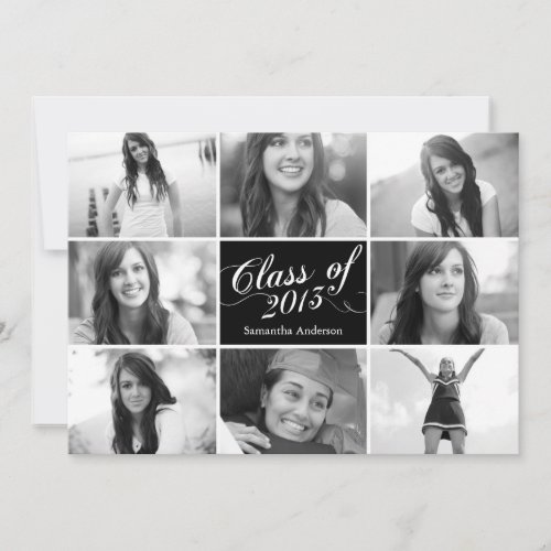 8 Photo Script Graduation Invitation Black