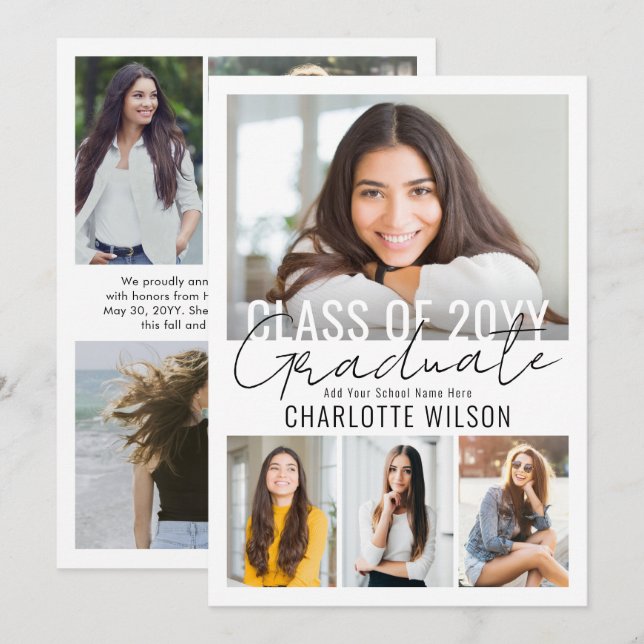 8 Photo Simple Modern Bold Class Year Graduation Announcement (Front/Back)