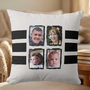 8 photo stripes black double sided throw pillow