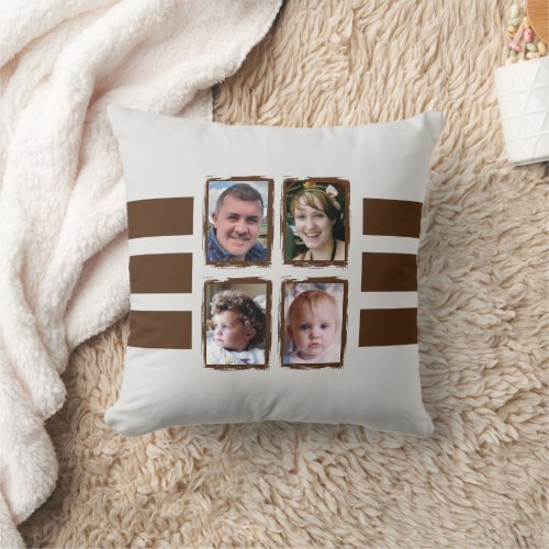 8 photo stripes brown double sided throw pillow